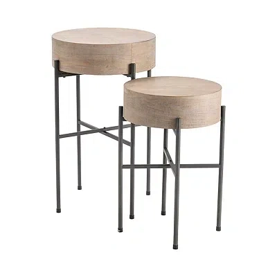 Kirkland's Round Light Wood And Metal Accent Tables In Brown