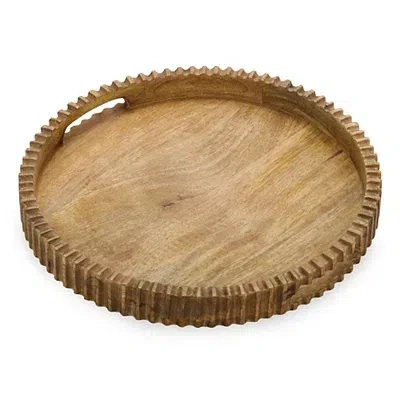 Kirkland's Round Mango Wood Carved Edge Tray In Brown