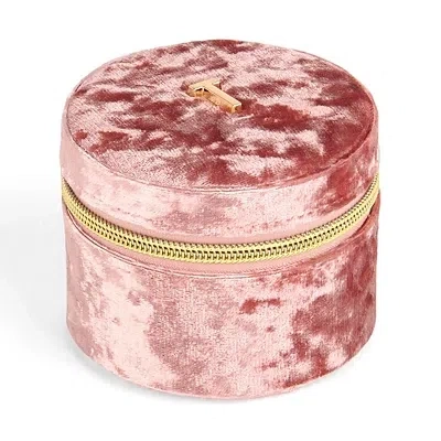 Kirkland's Round Mauve Velvet Monogram T Jewelry Box In Pink