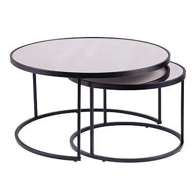Kirkland's Round Mirrored Nesting Tables In Brown