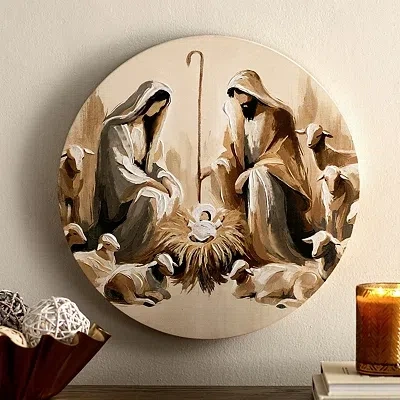 Kirkland's Round Nativity Scene Canvas Art Print In Multi
