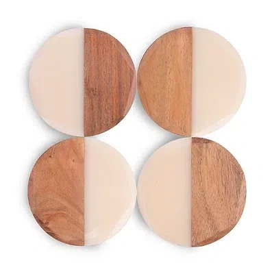 Kirkland's Round Natural And White Coasters In Multi