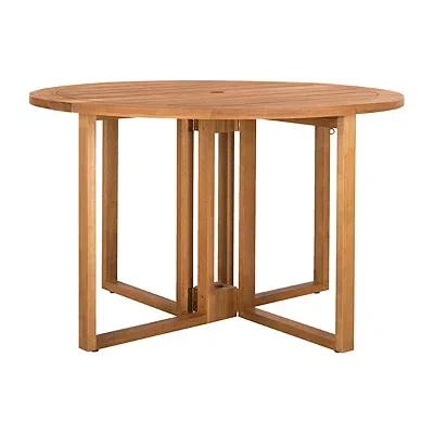 Kirkland's Round Natural Wood Foldable Outdoor Dining Table In Brown
