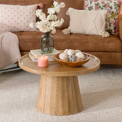 Kirkland's Round Natural Wood Hughes Coffee Table In Brown