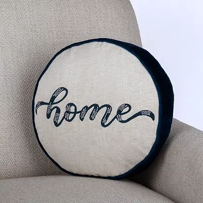 Kirkland's Round Navy Home Pillow In White