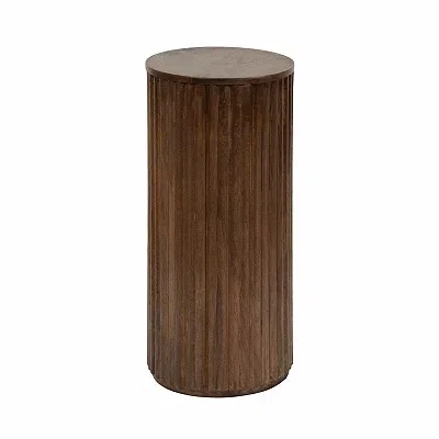 Kirkland's Round Ribbed Reid Accent Table In Brown