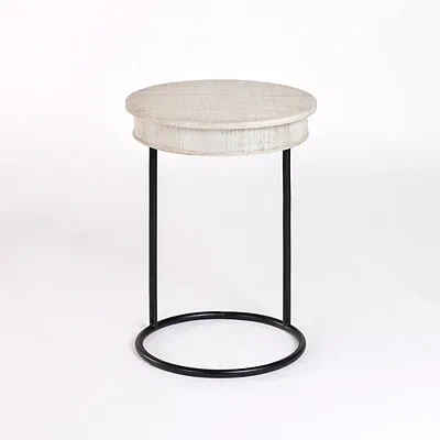 Kirkland's Round Savannah Wood And Metal C-table In White