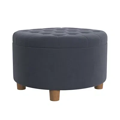 Kirkland's Round Velvet Tufted Storage Ottoman In Blue
