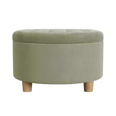 Kirkland's Round Velvet Tufted Storage Ottoman In Green