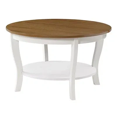 Kirkland's Round White And Natural Curved Legs Coffee Table