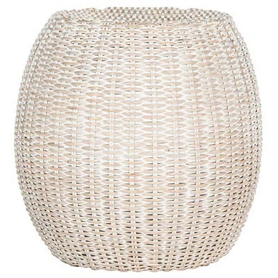 Kirkland's Round White Rattan Barrel Accent Table In Neutral