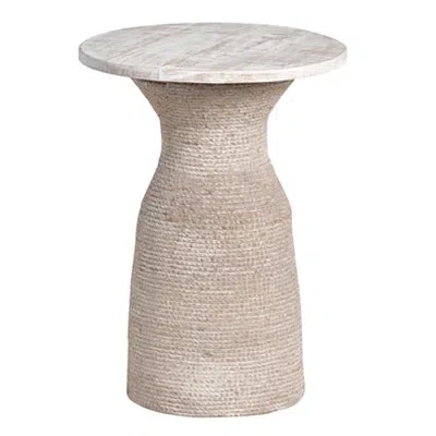 Kirkland's Round Whitewashed Wood And Rope Accent Table In Neutral