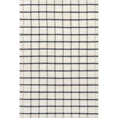 Kirkland's Rowena Checked Wool Area Rug In White