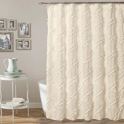 Kirkland's Ruffle Diamond Shower Curtain In White