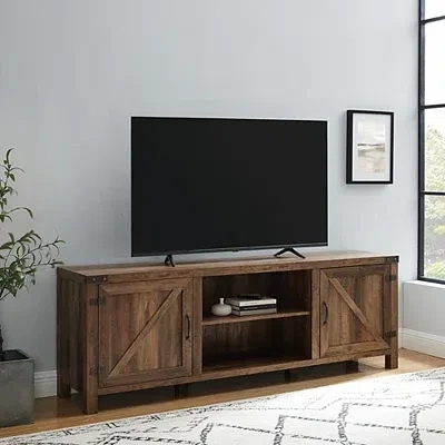 Kirkland's Rustic Oak Barn Door Tv Stand In Brown