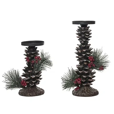 Kirkland's Rustic Pinecone Candle Holders In Black