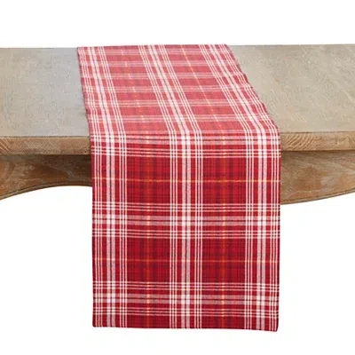 Kirkland's Rustic Plaid Christmas Table Runner In Red