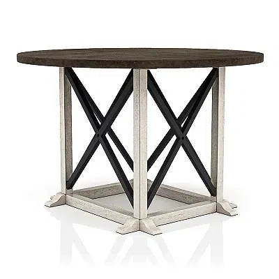 Kirkland's Rustic White & Oak Wood Round Dining Table In Multi