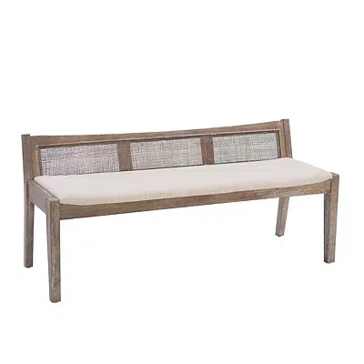 Kirkland's Rustic Wood Rattan Bench In White
