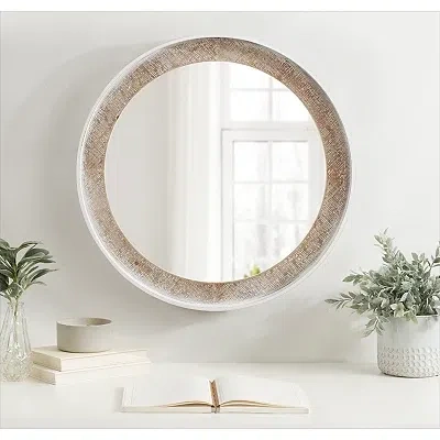 Kirkland's Rustic Wood Round Wall Mirror In White