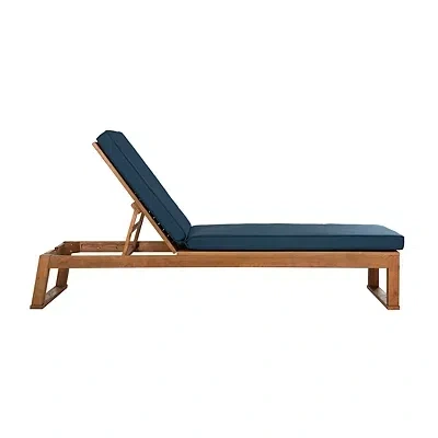 Kirkland's Safavieh Natural Wooden Chaise With Navy Cushion In Blue