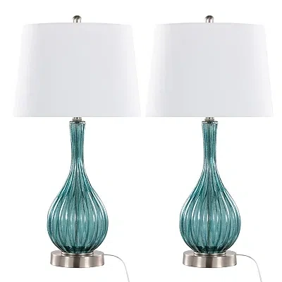 Kirkland's Sapphire Crackle Glass Table Lamps In White