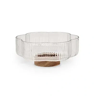 Kirkland's Scalloped Glass Decorative Bowl On Wood Base In Multi