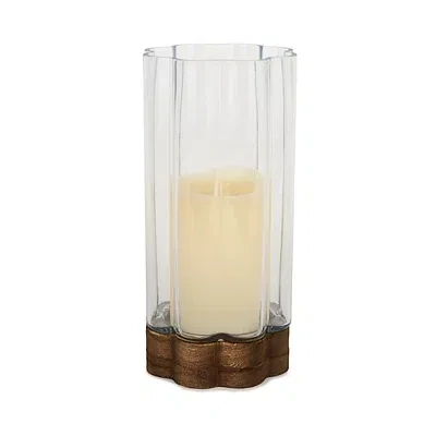 Kirkland's Scalloped Glass Hurricane With Wood Base In Brown