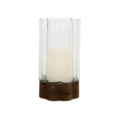 Kirkland's Scalloped Glass Hurricane With Wood Base In Multi