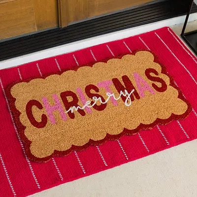 Kirkland's Scalloped Merry Christmas Coir Doormat In Multi
