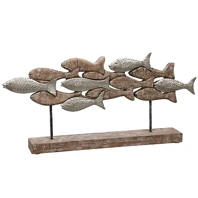 Kirkland's School Of Fish Natural Wood Carved Sculpture In Brown
