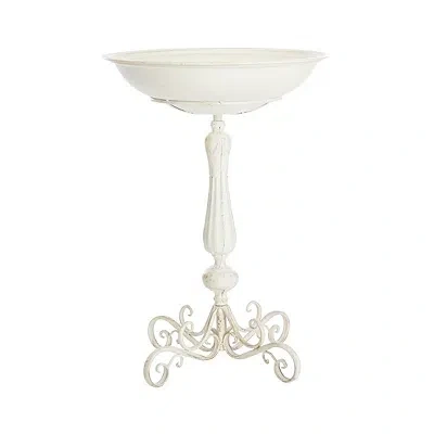 Kirkland's Scroll Metal Fluted Bird Bath In White