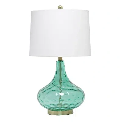 Kirkland's Seafoam Dimpled Glass Teardrop Table Lamp In Blue