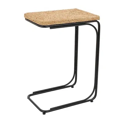 Kirkland's Seagrass And Black Metal C-table In Brown