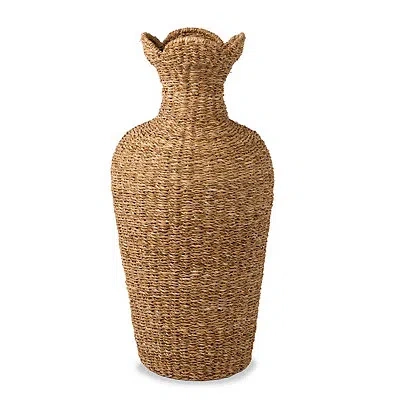 Kirkland's Seagrass Scalloped Edge Floor Vase In Brown