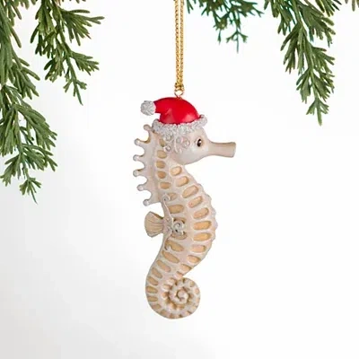 Kirkland's Seahorse With Santa Hat Christmas Ornament In Brown