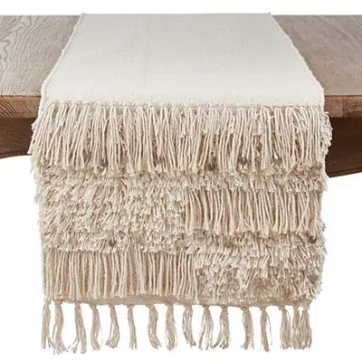 Kirkland's Sequin Fringe Cotton Table Runner In Neutral