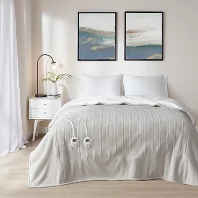 Kirkland's Serta Tan Fleece & Sherpa Heated Full Blanket In Gray