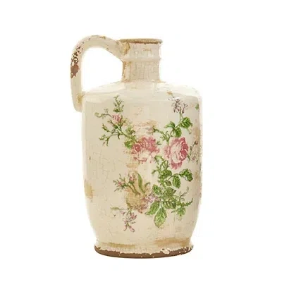 Kirkland's Shabby Chic Ivory Floral Pitcher Vase In White
