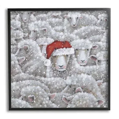 Kirkland's Sheep With Santa Hat Framed Canvas Art Print In Multi