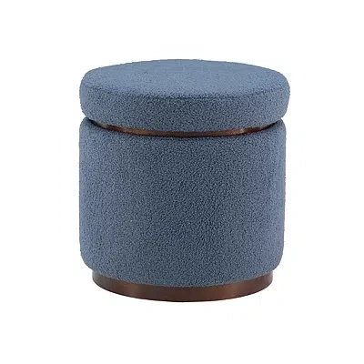 Kirkland's Sherpa Upholstered Storage Ottoman In Blue