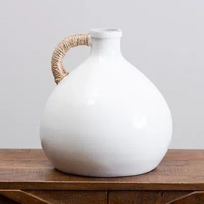 Kirkland's Short White Jug Vase With Rope Handle