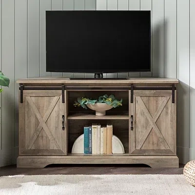 Kirkland's Sliding Barn Doors Corner Tv Stand In Brown