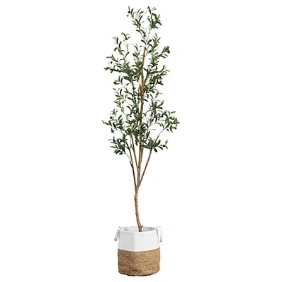Kirkland's Slim Olive Tree In Woven Planter In Green