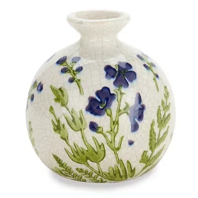 Kirkland's Small Blue And Green Floral Stoneware Vase In Multi