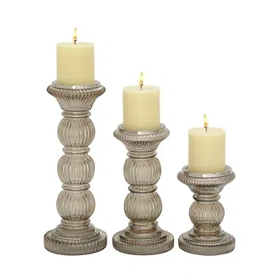 Kirkland's Smoke Gray Glass Pillar Candle Holders In Brown