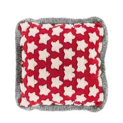 Kirkland's Snowflakes With Faux Fur Christmas Pillow In Red