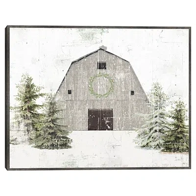 Kirkland's Snowy Gray Barn Christmas Canvas Art Print In Multi