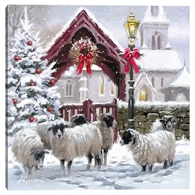 Kirkland's Snowy Sheep Christmas Canvas Art Print In Multi