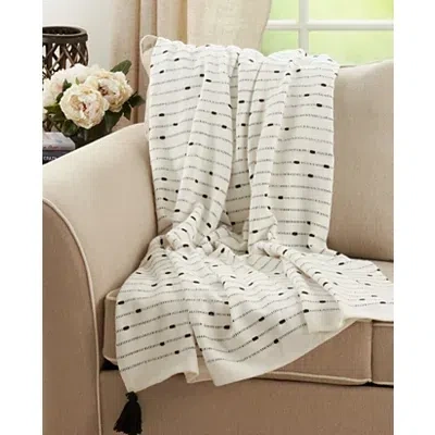 Kirkland's Soot Black Textured Striped Tassel Throw In White